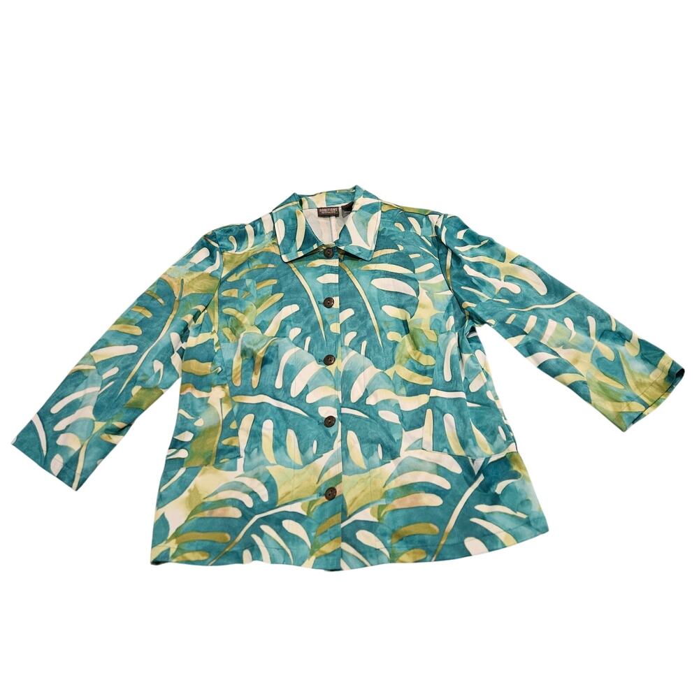Additions by Chico’s Tropical Palm Leaf Button Front Jacket Size 2